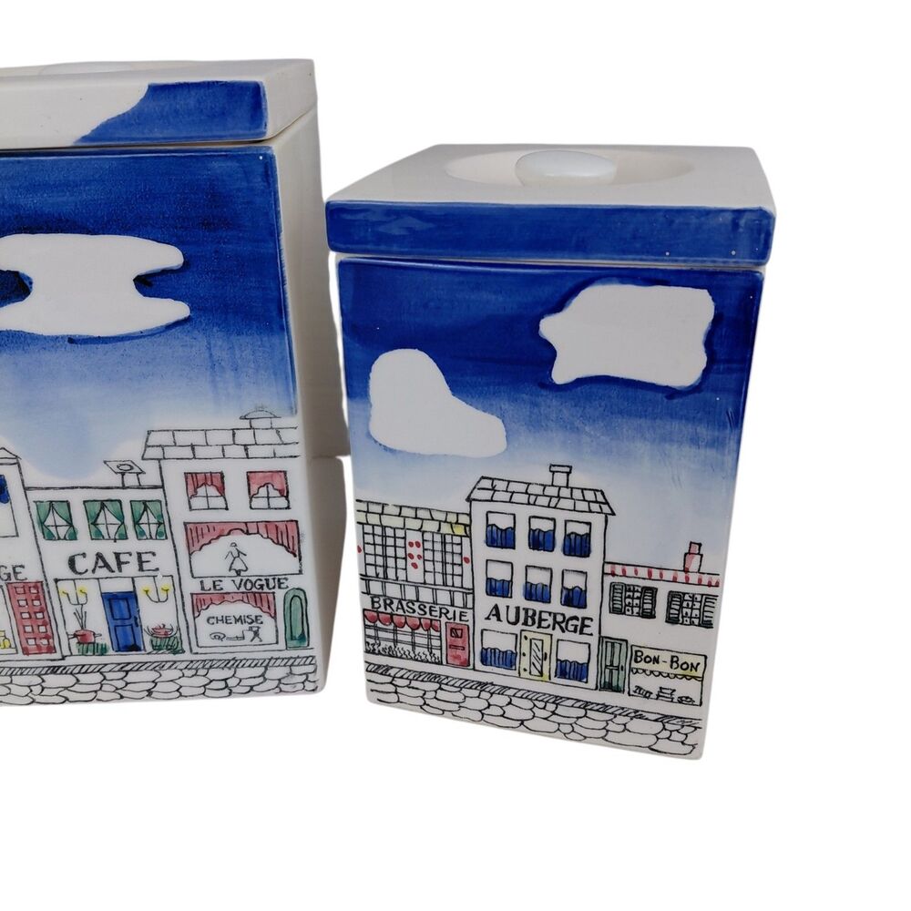 Taste Setter Sigma Rue de Gourmet Vtg Ceramic Canisters Paris Scene Set of 4 - Picture 5 of 16